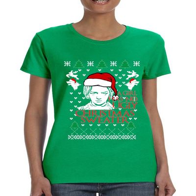 ALLNTRENDS Women's T Shirt A Girl Has No Ugly Christmas Sweater Trendy Gift (2XL, Irish Green)