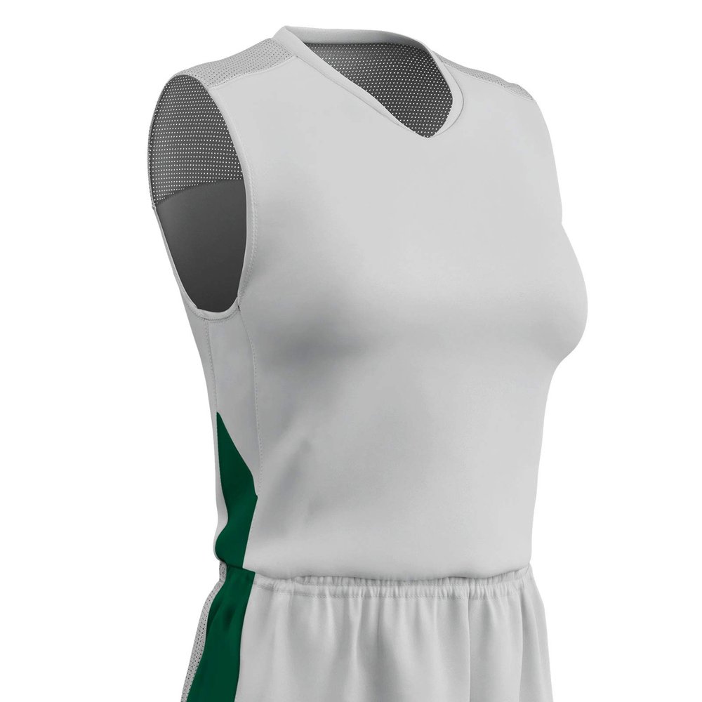 Champro Block Polyester Basketball Jersey, Women's X-Large, White, Forest Green