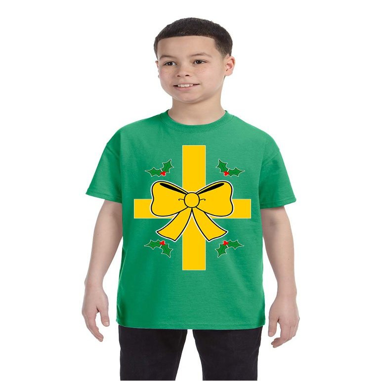 ALLNTRENDS Kids Youth T Shirt Wrap Xmas Ugly Funny Tshirt (S, Green)