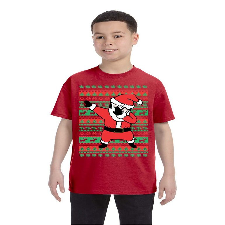 ALLNTRENDS Kids Youth T Shirt Dabbing Santa Trendy Ugly Xmas Tee Cool (L, Red)
