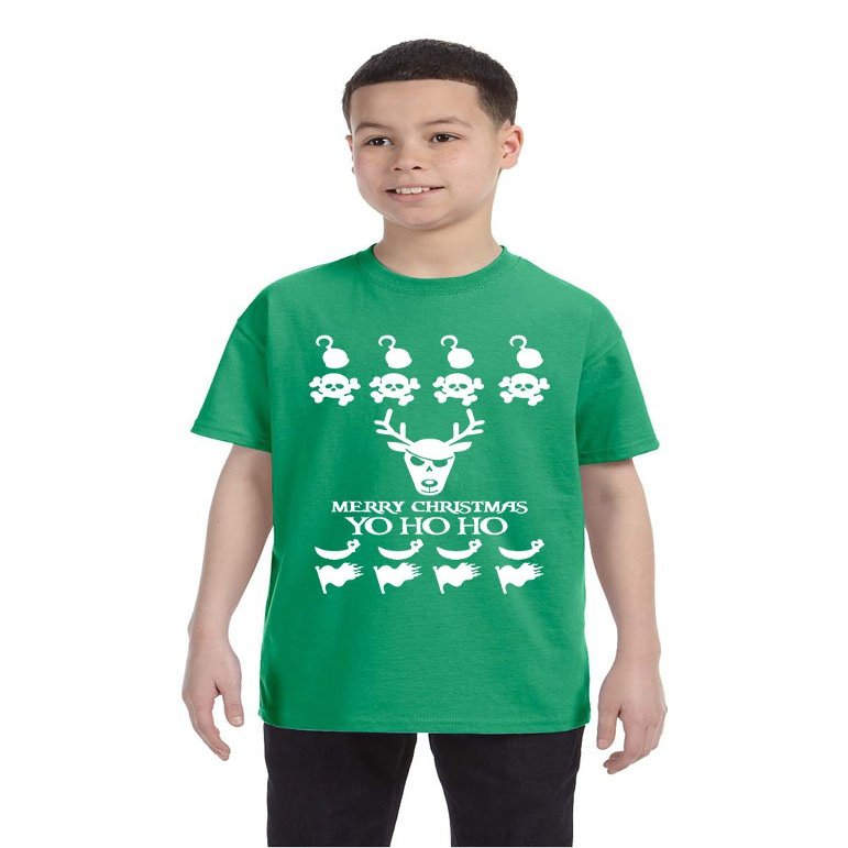 ALLNTRENDS Kids Youth T Shirt Merry Christmas Yo Ho Ho Ugly Xmas Tshirt (S, Green)