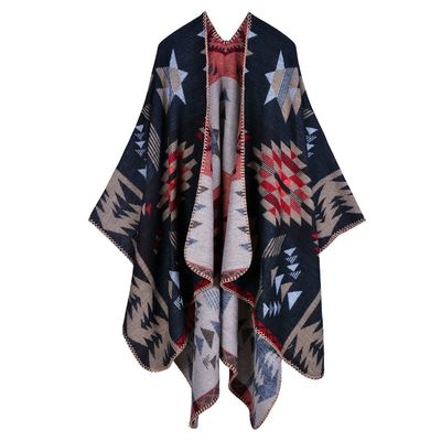 Bakerdani Women's Color Block Shawl Wrap Open Front Poncho Cape