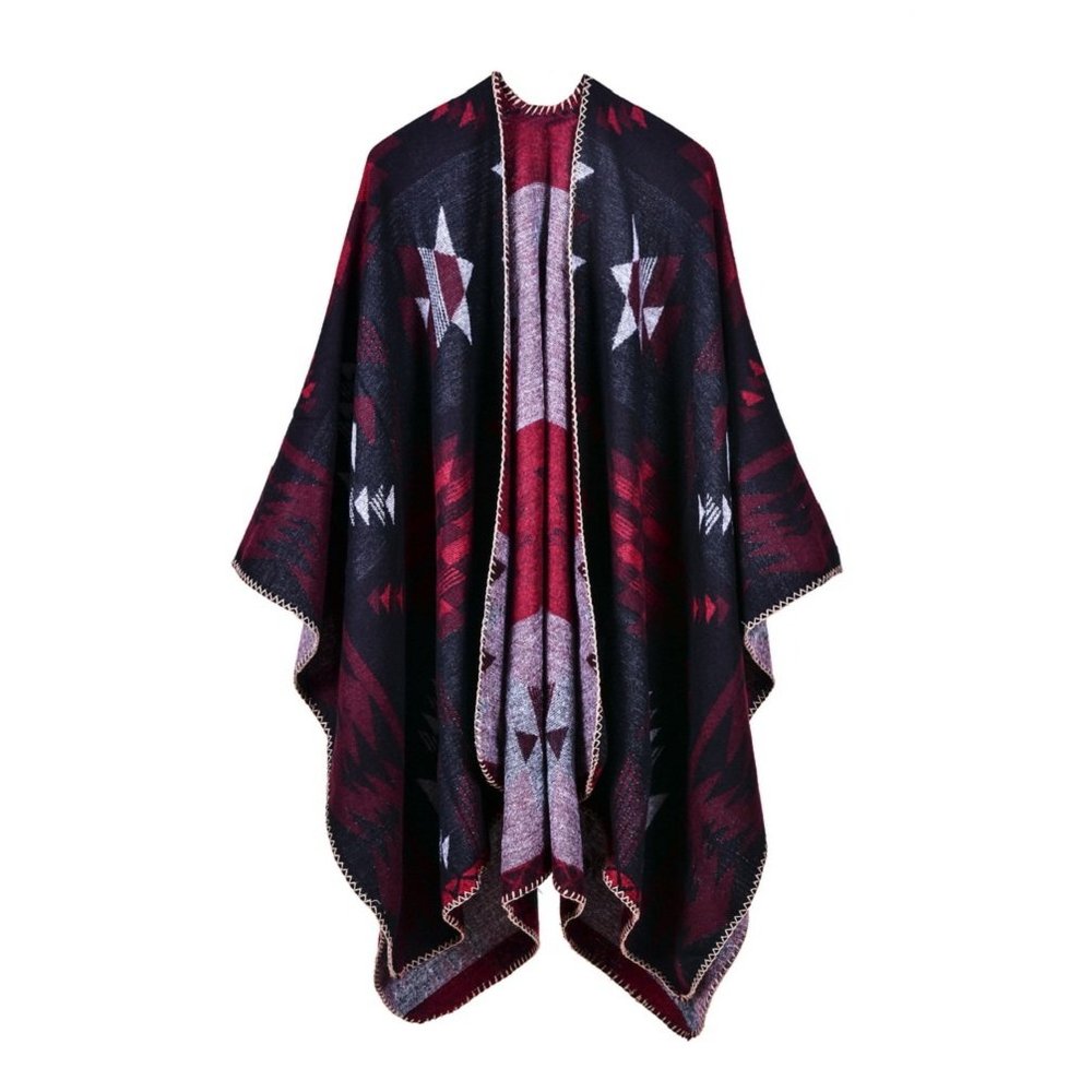 Bakerdani Women's Color Block Shawl Wrap Open Front Poncho Cape