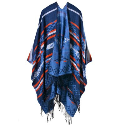 Bakerdani Women's Print Wool Pashmina Shawl Blanket Cape Poncho Sweater