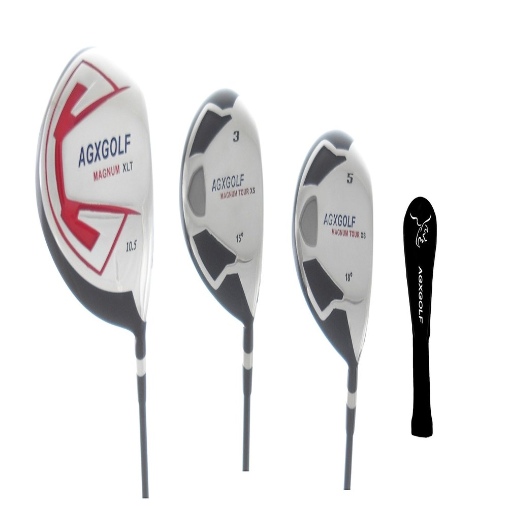 AGXGOLF Men's Magnum XLT-XS Stiff Flex Woods Set w460cc Over Sized Forged Driver + 3 & 5 Fairway Woods: Graphite Shafts + Head Covers Right Hand, Cadet, 2X-Tall (+2.0 INCH) Length