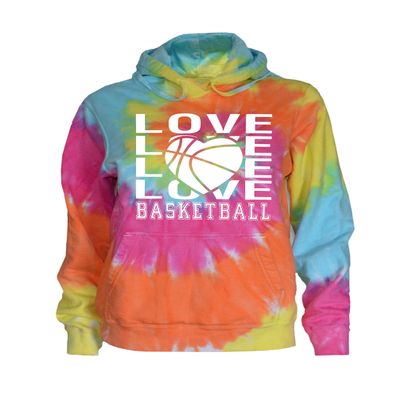 JANT girl Basketball Tie Dye Sweatshirt - Love Basketball Logo (Pastel Twist, L)