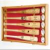 sfDisplay.com,LLC. 5 Baseball Bat Display Case Cabinet Holder Wall Rack Custom Options 98% UV - Lockable (Oak Wood Finish, Red Felt - Horizontal Mounting) view 1