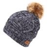 ANGELA & WILLIAM Women's Knit Beanie with Faux Fur Pom Pom and Fleece Lining (Multi Navy) view 1
