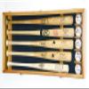 sfDisplay.com,LLC. 5 Baseball Bat Display Case Cabinet Holder Wall Rack Custom Options 98% UV - Lockable (Oak Wood Finish, Black Felt - Horizontal Mounting) view 1