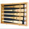 sfDisplay.com,LLC. 5 Baseball Bat Display Case Cabinet Holder Wall Rack Custom Options 98% UV - Lockable (Oak Wood Finish, Black Felt - Horizontal Mounting) view 2