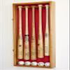 sfDisplay.com,LLC. 5 Baseball Bat Display Case Cabinet Holder Wall Rack Custom Options 98% UV - Lockable (Oak Wood Finish, Red Felt - Verticle Mounting) view 1