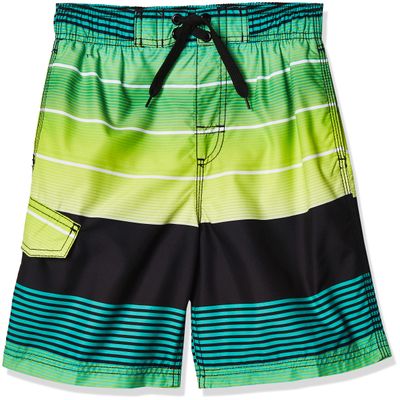 Kanu Surf Toddler Boys Jetstream Quick Dry Beach Swim Trunk, Echelon Black/Green, 4T