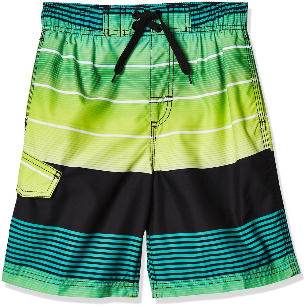 Kanu Surf Toddler Boys Jetstream Quick Dry Beach Swim Trunk, Echelon Black/Green, 4T