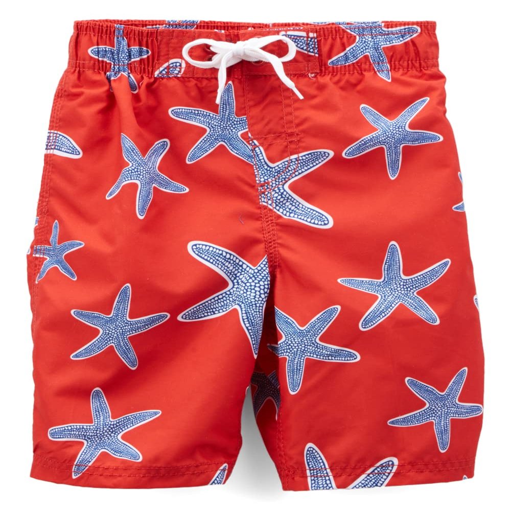 Kanu Surf Boys' Marine Quick Dry UPF 50+ Beach Swim Trunk, Starfish Red, 5/6