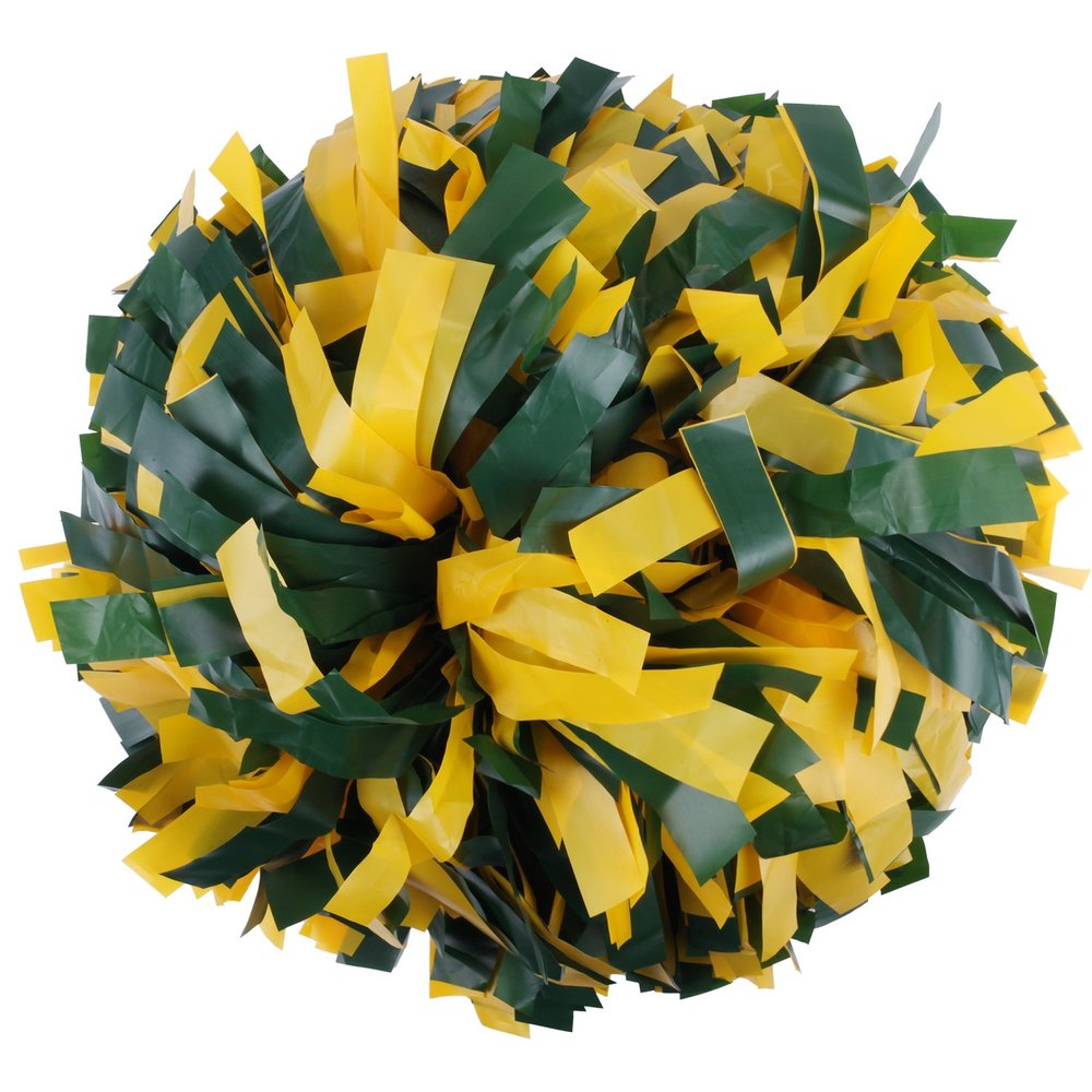 ICObuty Plastic Cheerleader Cheerleading Pom Pom 6 inch 1 Pair (Dark Green-Yellow)