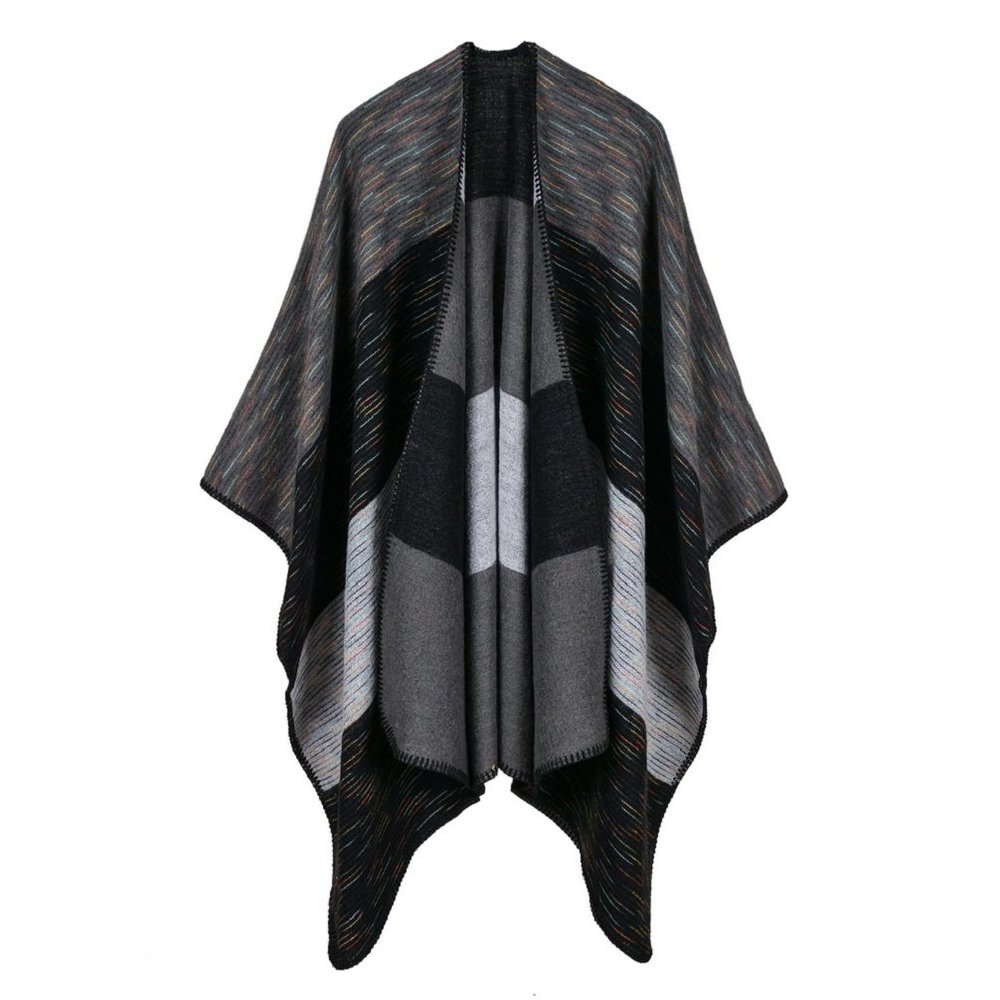 Bakerdani Women's Color Block Shawl Wrap Open Front Poncho Cape Cardigan Coat