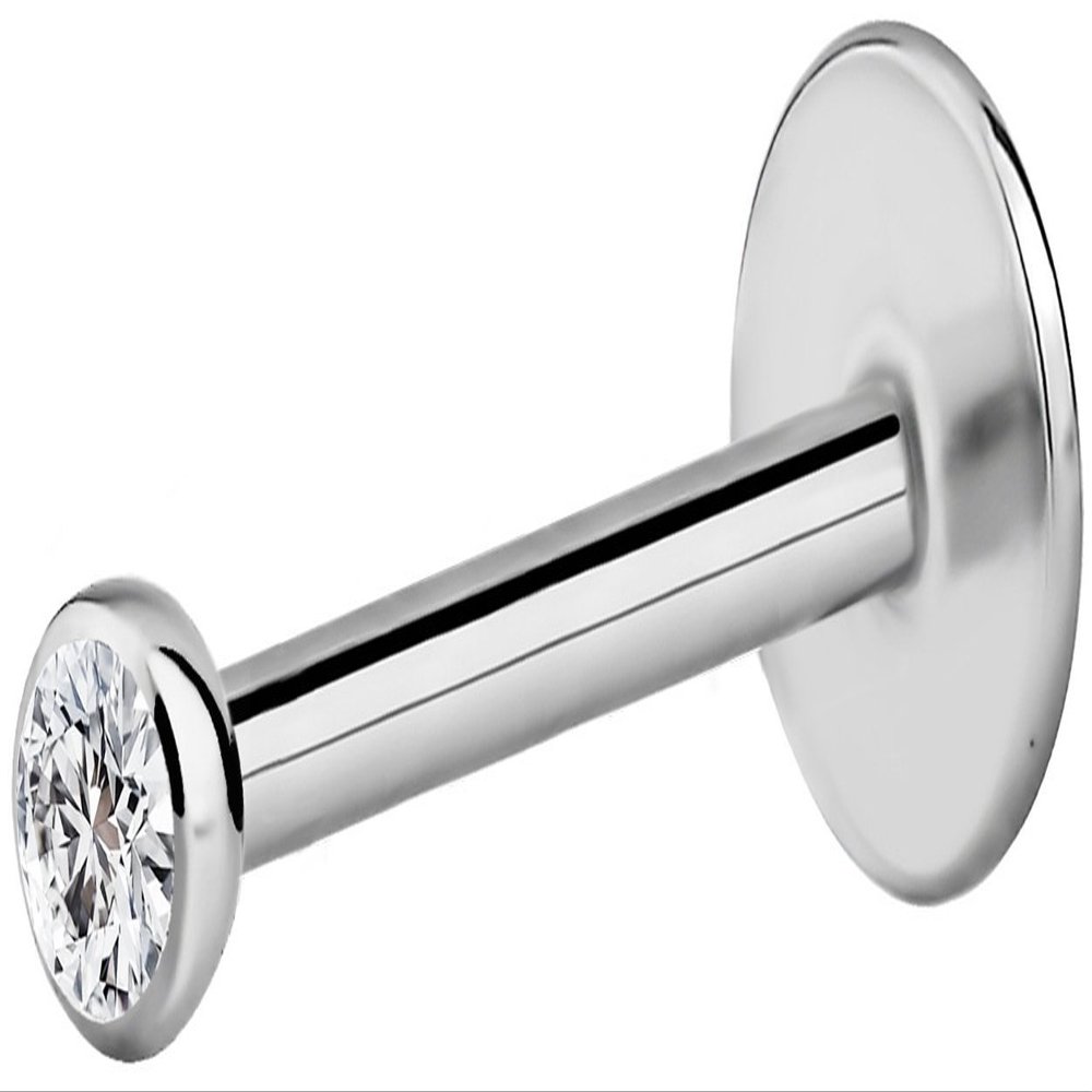 Forbidden Body Jewelry Surgical Steel Earrings Internally Threaded Micro CZ Gem Top Tragus/Helix/Labret Stud with 2mm Top (18G, 10mm) 1pc
