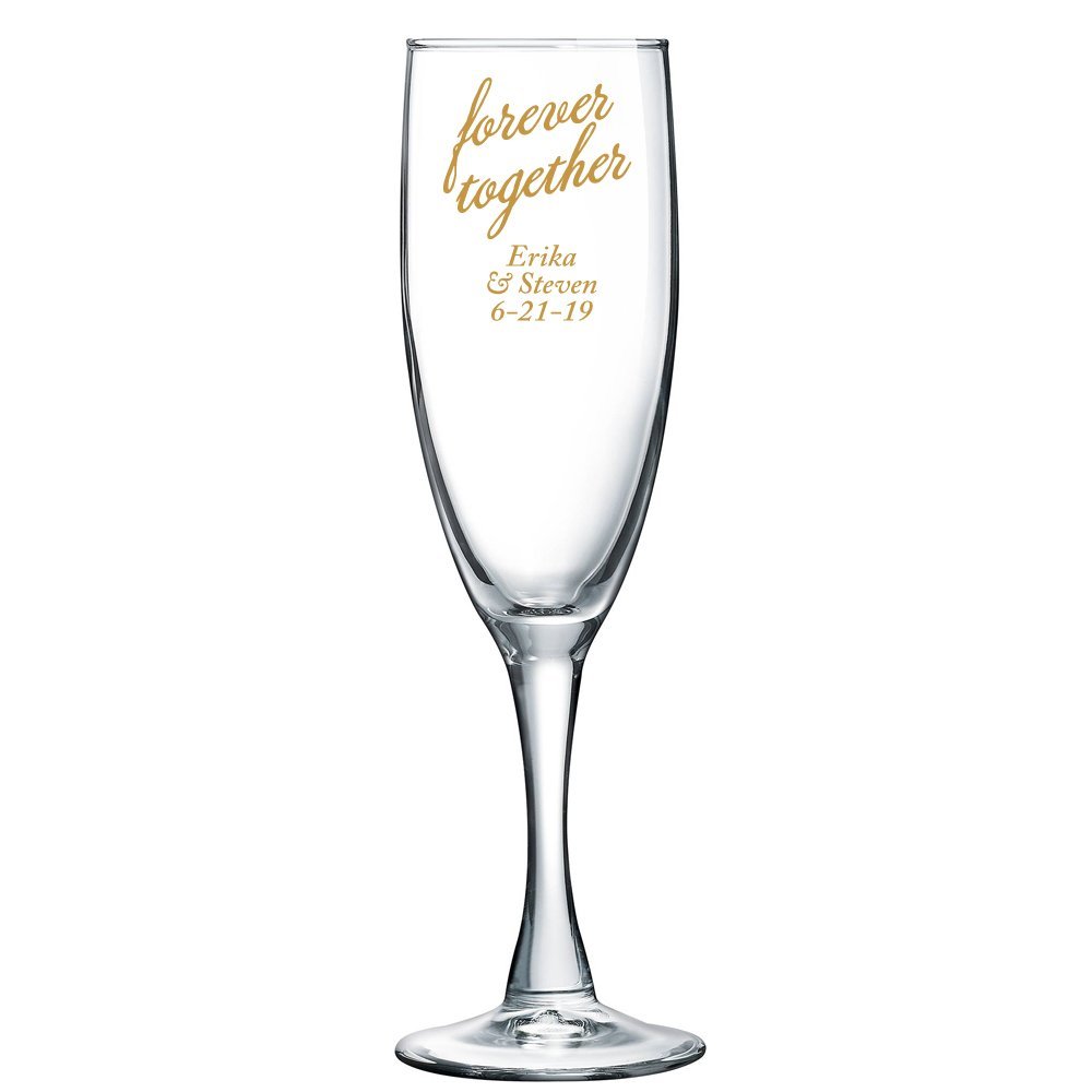 Personalized Color Printed Champagne Flute - Forever Together - Gold - 24 pack