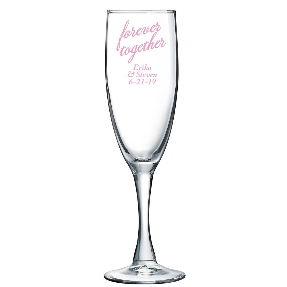 Personalized Color Printed Champagne Flute - Forever Together - Pink - 24 pack