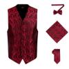 Oliver George Men's 4pc Paisley Formal Suit Vest Waistcoat Tuxedo Dress Vest Necktie Bowtie Handkerchief Set for Suit or Tuxedo Red Black Small view 1