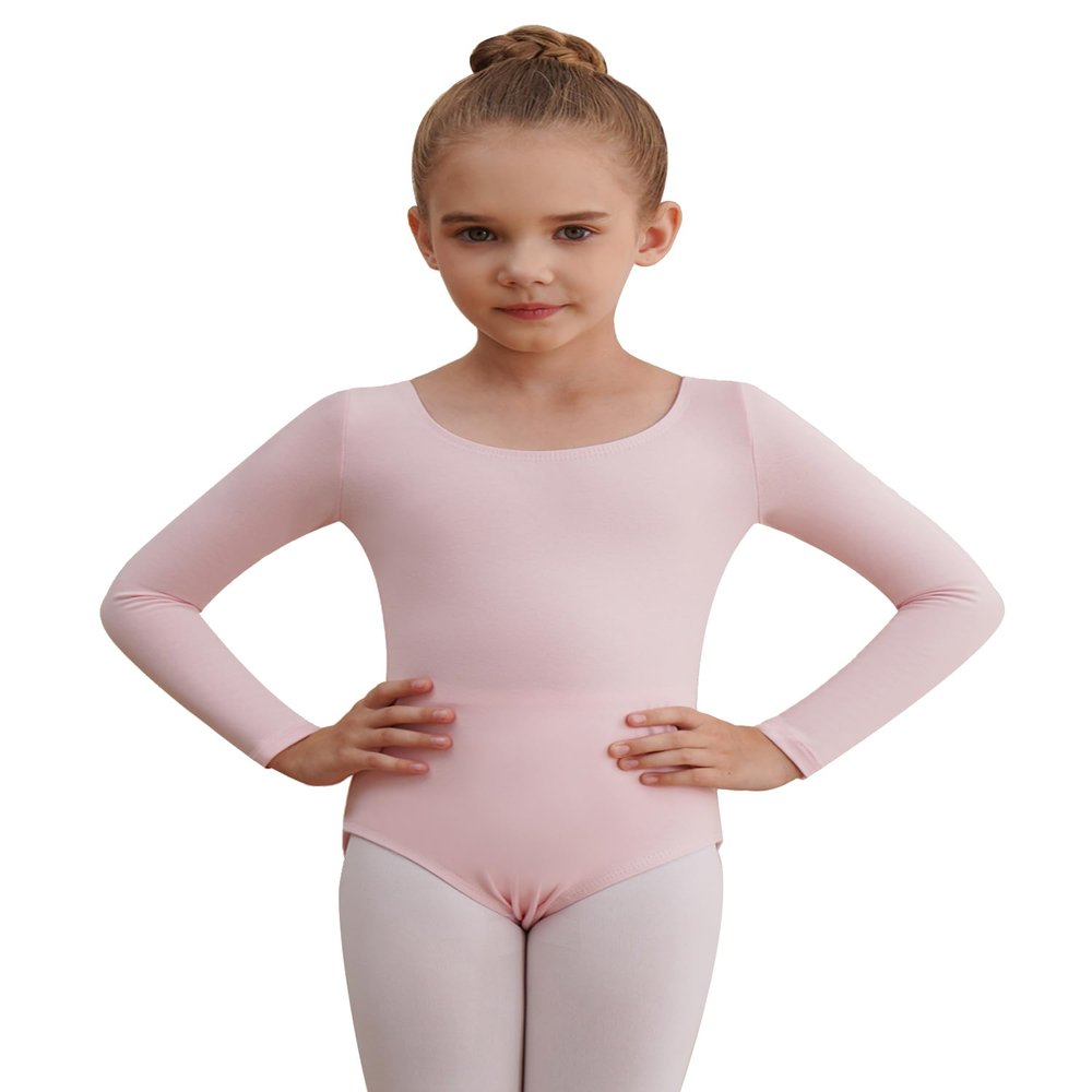 WEGETIT Long Sleeve Black Leotard for Girls Gymnastics Leotards Toddler Dance Ballet Bodysuit (Pink,8-10Years)