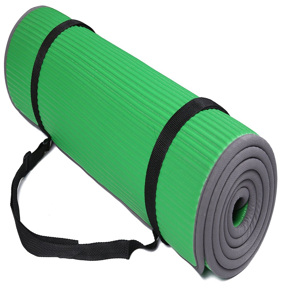 Fitvids All-Purpose 2/5-Inch (10mm) Extra Thick High Density Anti-Slip Exercise Pilates Yoga Mat with Carrying Strap, Green