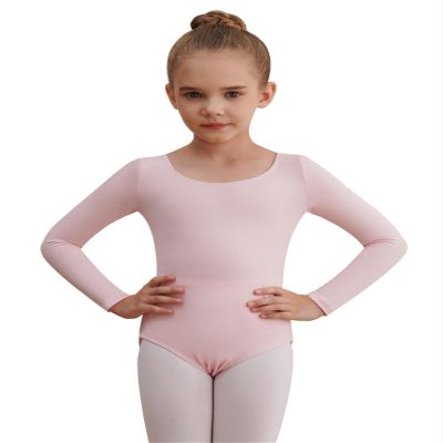 WEGETIT Long Sleeve Black Leotard for Girls Gymnastics Leotards Toddler Dance Ballet Bodysuit (Pink,6-8Years)