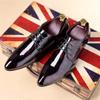 Men Fashion Dress Business Shoe Pointed Toe Floral Patent Leather Lace Up Oxford Black Brown Red Grey view 3