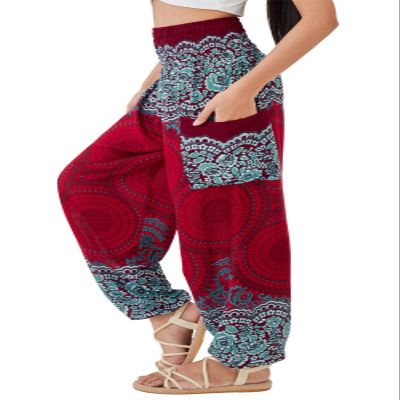 Joob Joob Boho Pants for Women - Hippie Harem Pants Women - Womens Yoga Pants  Comfy Bohemian Flowy Hippie Clothes - Red Medium