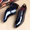 Men Fashion Dress Business Shoe Pointed Toe Floral Patent Leather Lace Up Oxford Black Brown Red Grey view 3