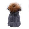 BeFur Unisex Winter Fur Ball Pom Bobble Hat Womens Knit Slouchy Beanie Cap with Raccoon Hairball Dark Gray Color view 1