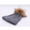 BeFur Unisex Winter Fur Ball Pom Bobble Hat Womens Knit Slouchy Beanie Cap with Raccoon Hairball Dark Gray Color view 2