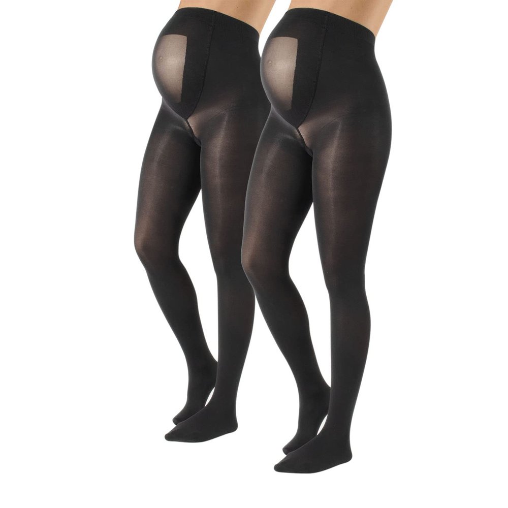 CALZITALY 2 Pairs Maternity Tights, Pregnancy Opaque Pantyhose | 40 DEN | S M L XL | Black, Blue | Made In Italy (Medium, Black)