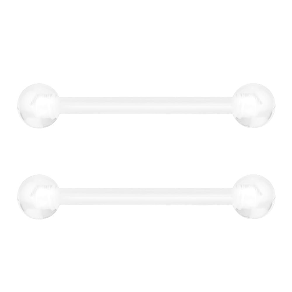 Forbidden Body Jewelry Clear Piercings, Clear Piercings for Work, 16G 12mm Hospital Grade PTFE Flexible Piercing Retainers for Pregnancy, MRI, Surgery & More (3mm Acrylic Balls), Sold as Pair