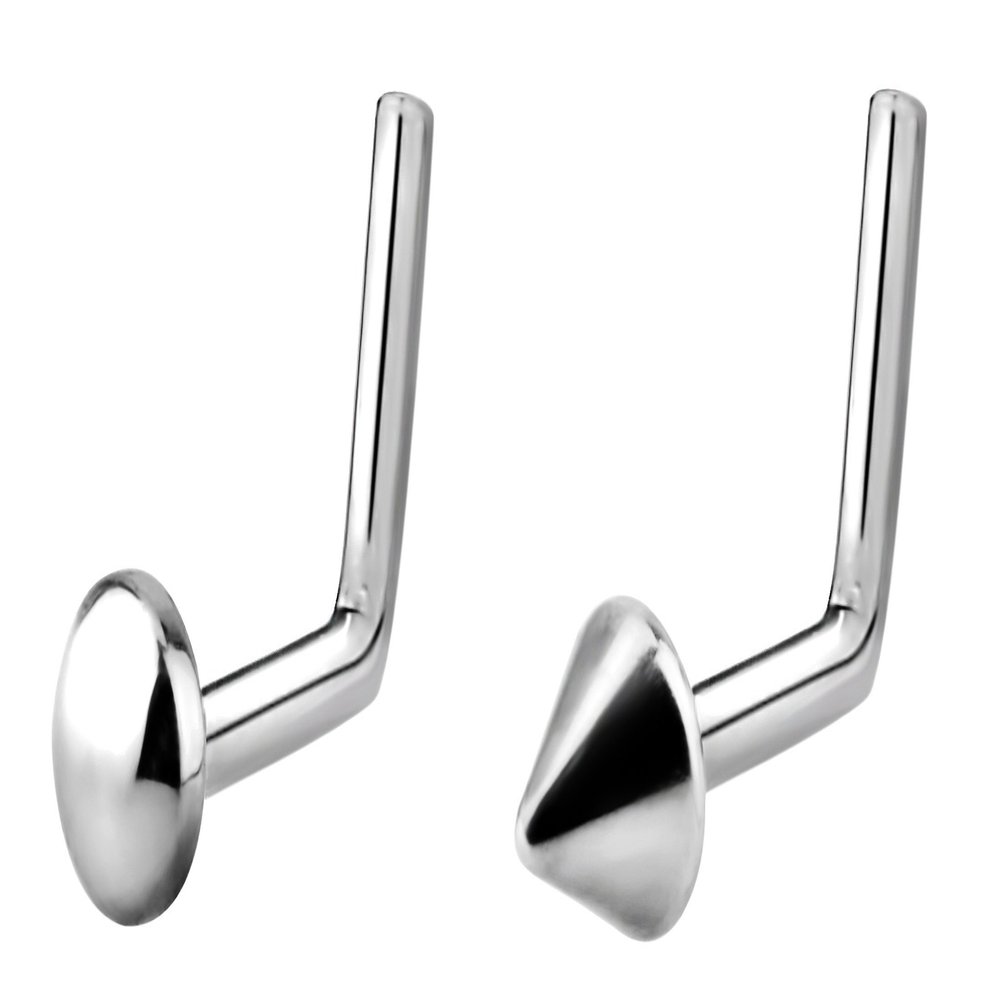 Forbidden Body Jewelry 2-Pack: 18g Titanium Dome & Spike Top L-Shape Nose Stud