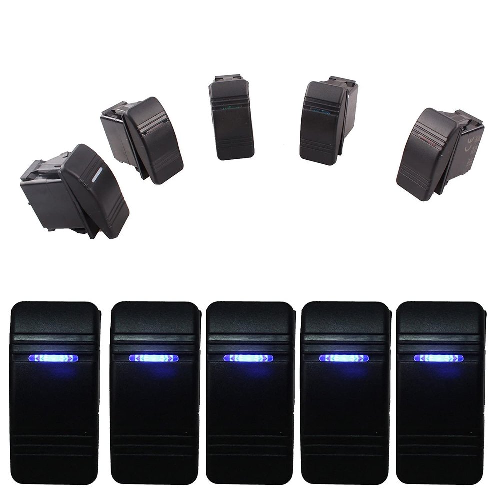 Heart Horse Waterproo LED On/Off Boat Marine SPST 3P Rocker Switch with Light 12v 20 Amp (Blue,5 Pcs)