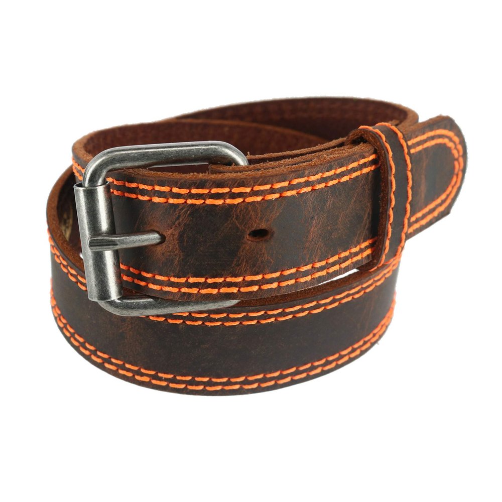 3 D Belt Company Kid's Contrast Stitch Belt, 20, Brown with Orange