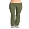 Hollywood Star Fashion Women's Solid Foldover Solid Bootleg Flare Yoga Pants (Small, Olive) view 1