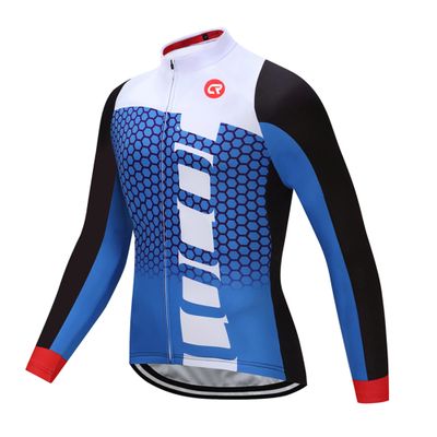 Coconut Ropamo CR Men's Long Sleeve Cycling Jersey with Zipper Pockets Bike Shirt Cycle Clothing Quick Dry Breathable (M, Blue/White)