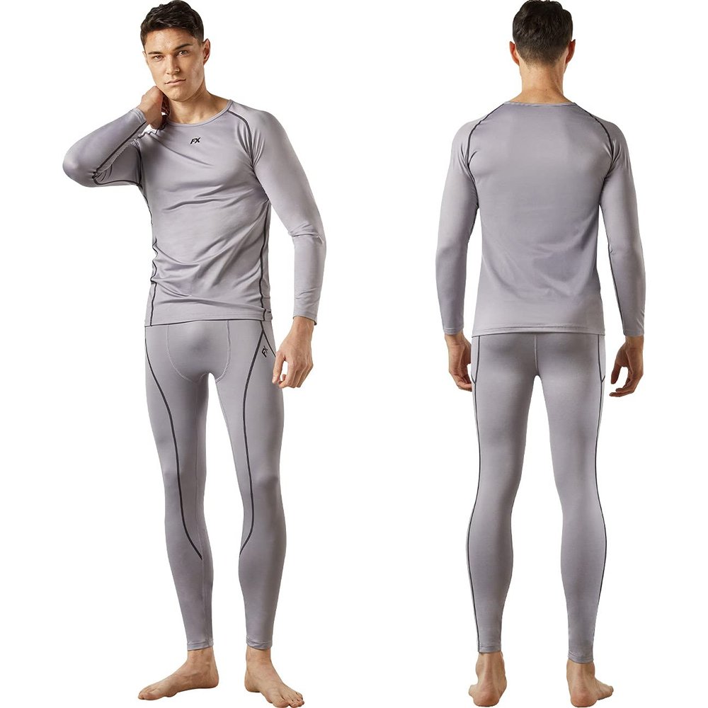 FITEXTREME MAXHEAT Mens Thermal Underwear Long Johns Set with Fleece Lined LightGrey M