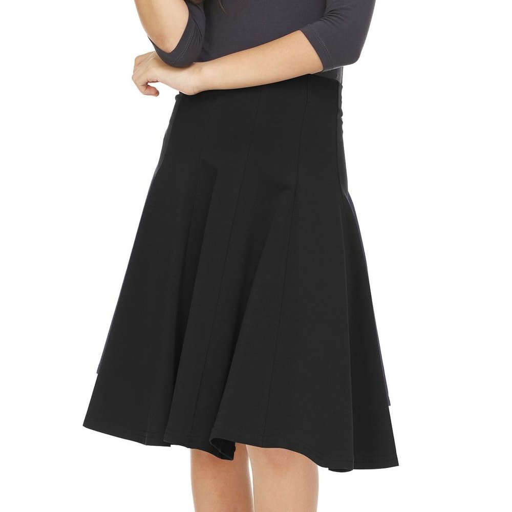 BGDK Girls' School Uniform Pleated Pull-on Knee Length Panel Skirt, Knit Waistband Black 12