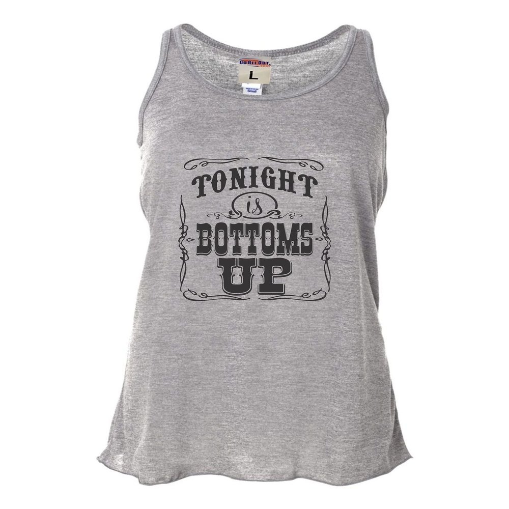 Go All Out XX-Large Heather Grey Womens Tonight is Bottoms Up Country Flowy Racerback Tank Top T-Shirt