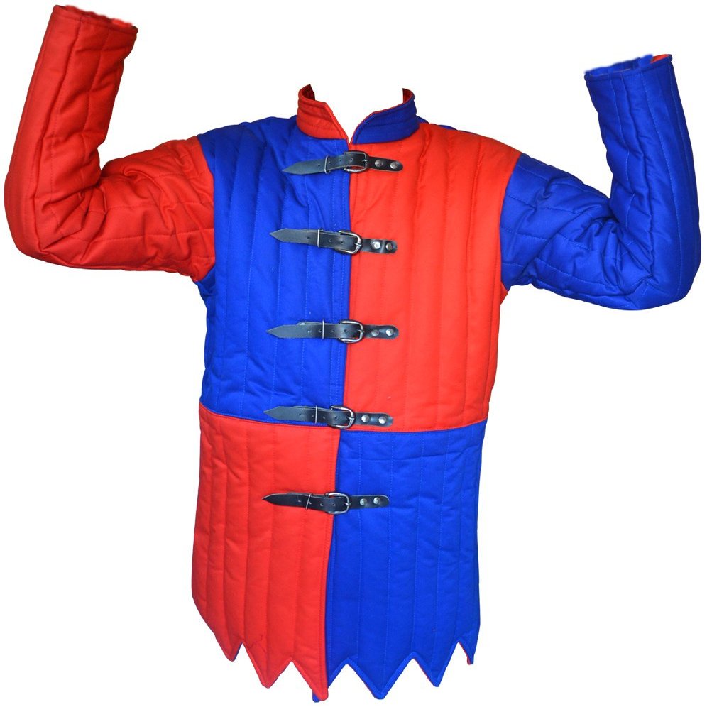 Multi Colored Medieval Thick Padded Gambeson ABS (Red & White, Chest up to 39 inches)