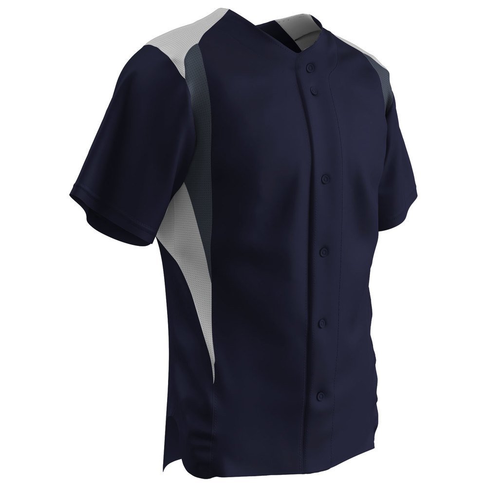 Champro Boys' Bull Pen Full Button Baseball Jersey, Navy,White,Graphite, Youth X-Large