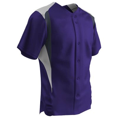 Champro Boys' Bull Pen Full Button Baseball Jersey, Purple,White,Graphite, Youth Medium