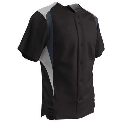 Champro Boys' Bull Pen Full Button Baseball Jersey, Black,White,Graphite, Youth Small
