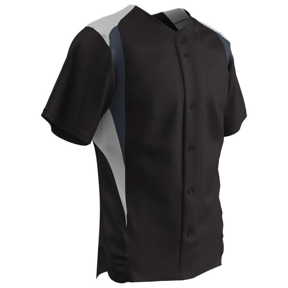 Champro Boys' Bull Pen Full Button Baseball Jersey, Black,White,Graphite, Youth Small