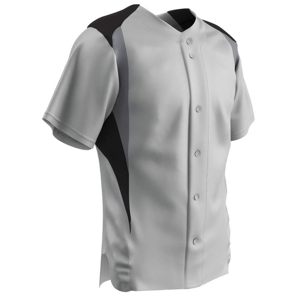 Champro Boys' Bull Pen Full Button Baseball Jersey, White,Black,Grey, Youth X-Large