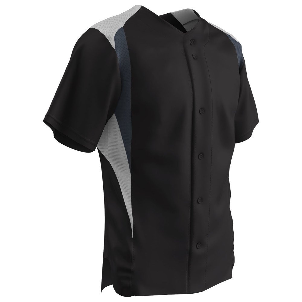 Champro Boys' Bull Pen Full Button Baseball Jersey, Black,White,Graphite, Youth Medium