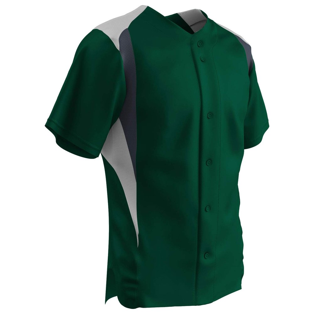 Champro Boys' Bull Pen Full Button Baseball Jersey, Forest Green,White,Graphite, Youth X-Large